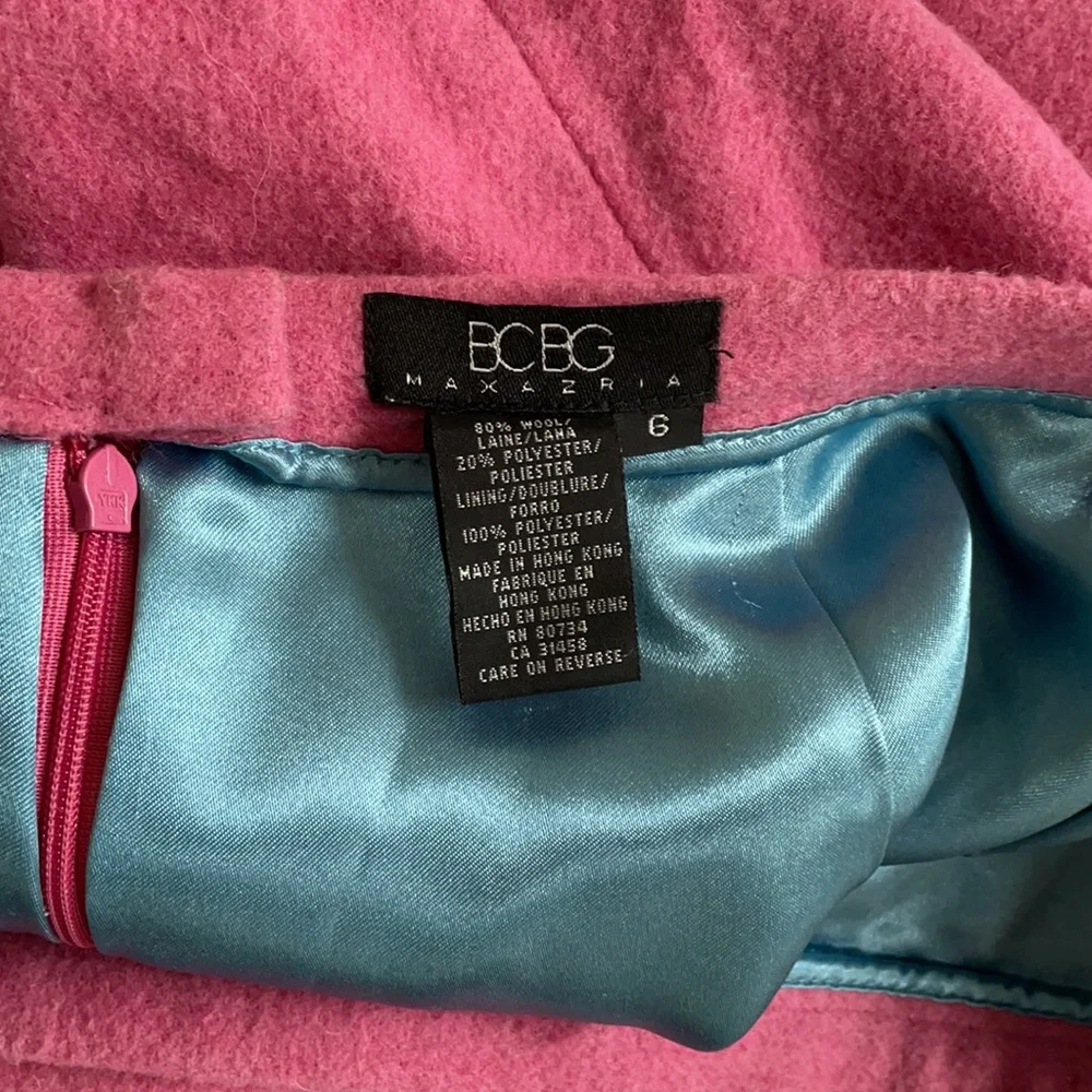 Beautiful BCBGMAXAZRIA pink wool blend midi skirt with fringe detail 6